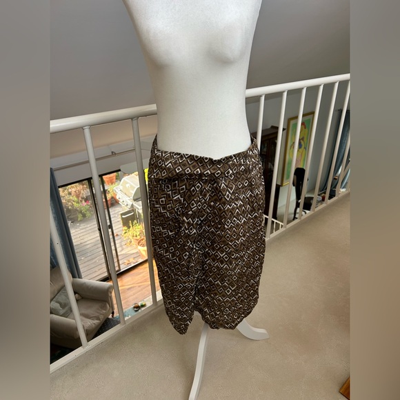 Weekend Max Mara Linen Pleated Skirt Size 10 Tribal Geometric Pattern Natural - Picture 3 of 13